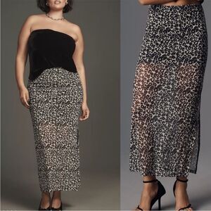 NWT Anthropologie Maeve Mesh Maxi Skirt Black White Animal Print XL